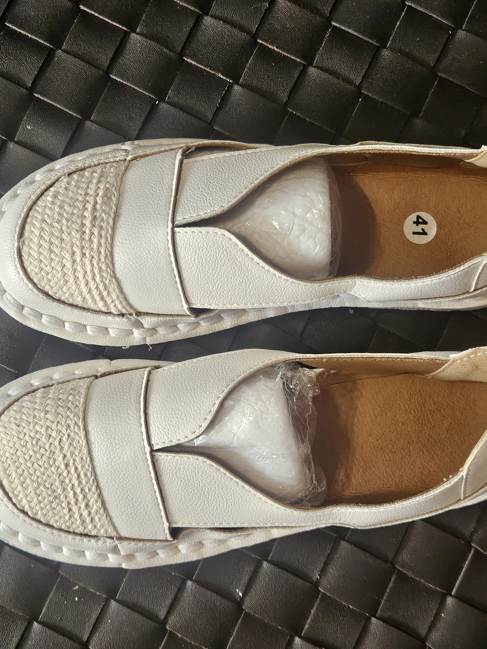 Women's White Slip-On Woven-Trim Loafer
